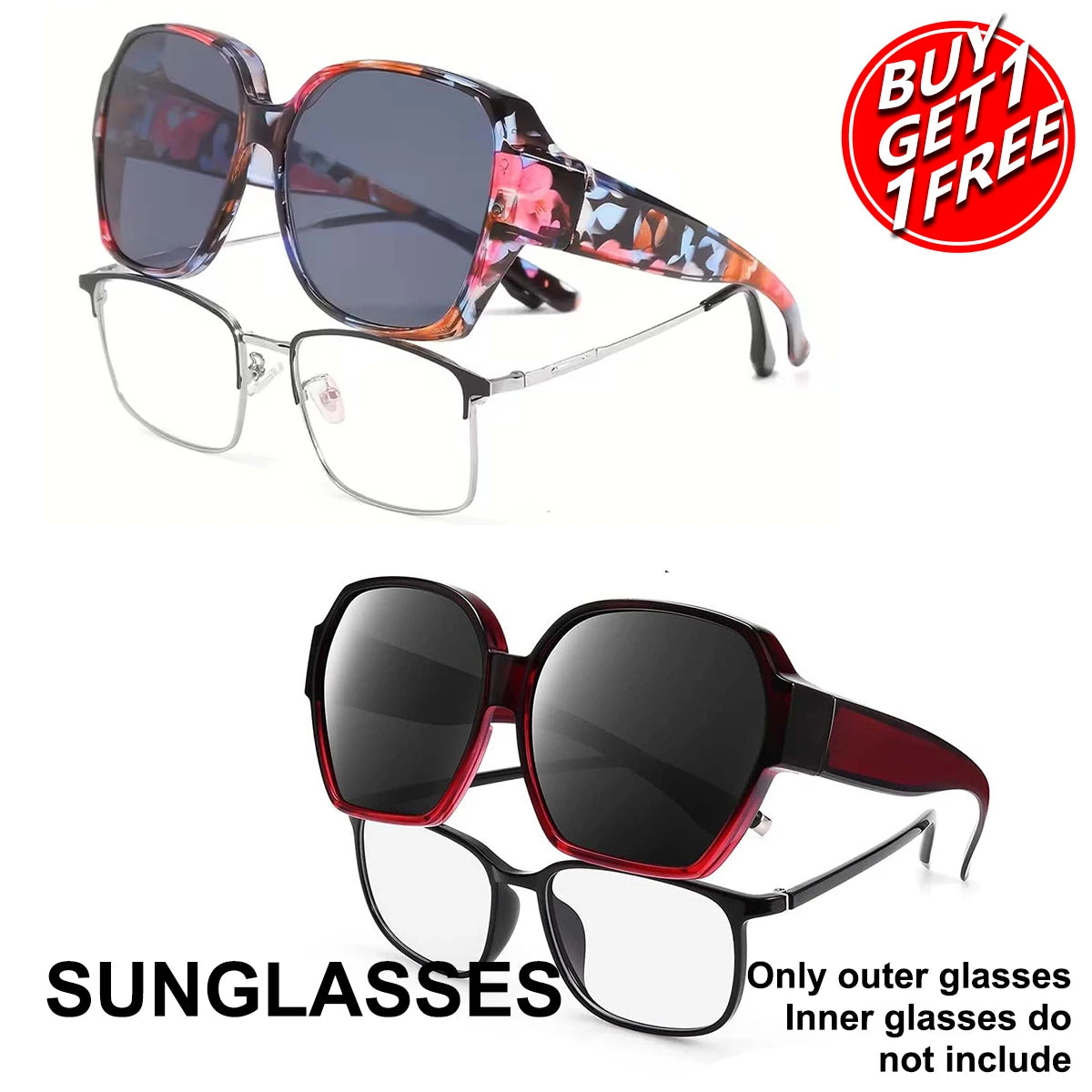 VOPHA T01 Oversized Fit-Over Sunglasses UV400 Unisex Fit-Over Sunglasses Qst 2PC