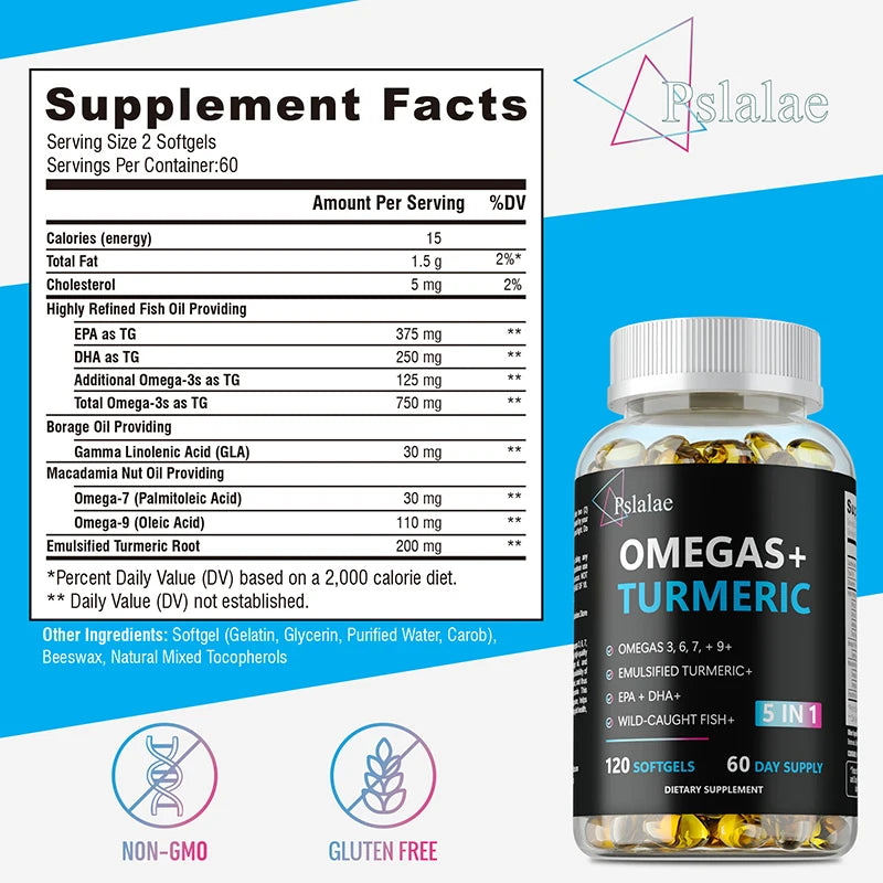 Omegas+ Turmeric Capsules – Heart, Brain & Joint Support Omega Turmeric Supplement Qst