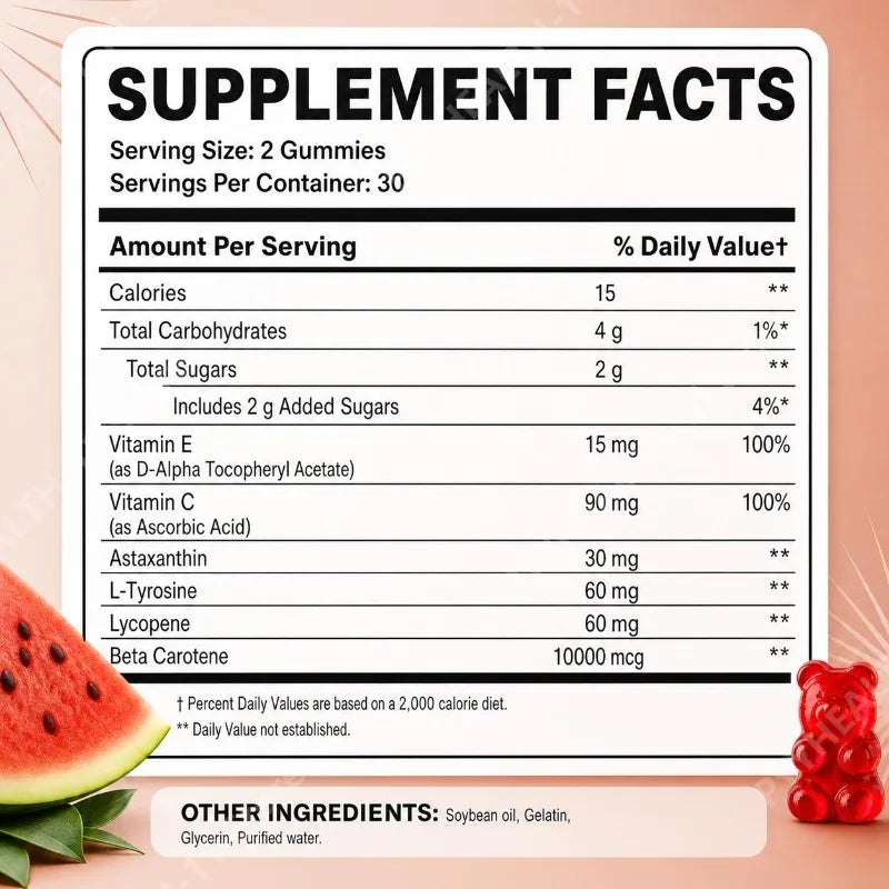 Tanning Gummies Watermelon – Lycopene, Astaxanthin & Beta-Carotene Beauty Supplement Gummies Qst