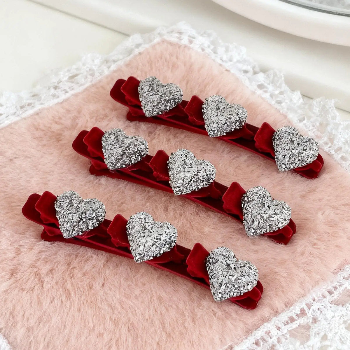 Heart-Shaped Crystal Stone Retro Braid Hair Clips Set of 6 Hair Barrette Set Qme