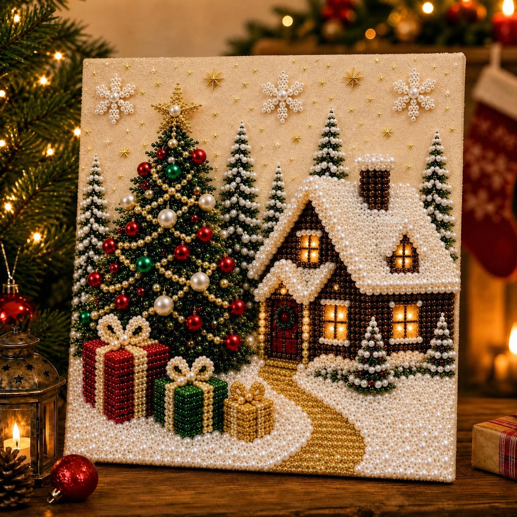 Vintage Christmas DIY Pearl Bead Painting Kit 30×30 in DIY Bead Painting Kit Qme A One Size