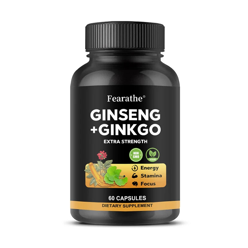 Korean Red Panax Ginseng & Ginkgo Biloba Capsules | 5% Ginsenosides Herbal Supplement Qst 60 count 5 bottle