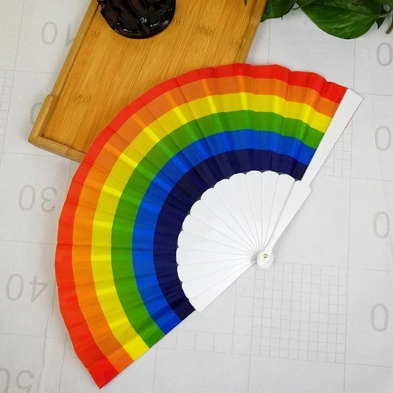 Foldable Oriental Rainbow Silk Hand Fan – Pocket Fan Foldable Hand Fan Qme