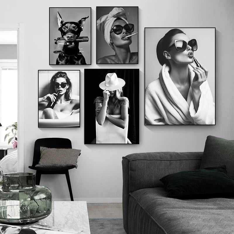 Modern Black & White Women Fashion Canvas Wall Art Print Canvas Wall Art Qst