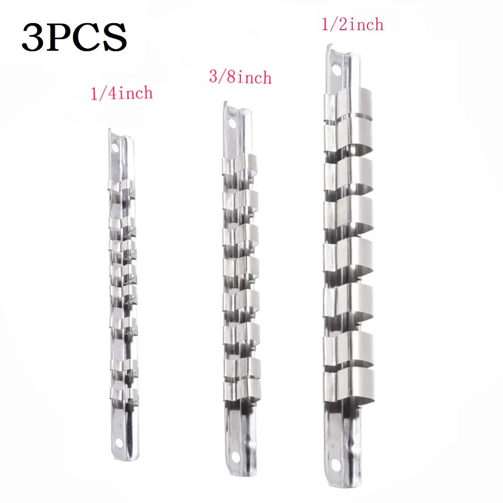 Wall-Mounted Socket Rack Rail Organizer with Clips – Iron Socket Rail Organizer Qme 3PCS