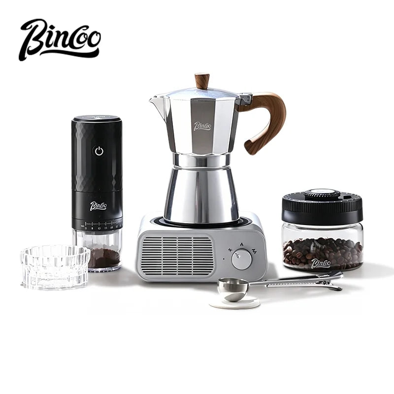 BINCOO Moka Pot Kit – Electric Heater & Manual Grinder Moka Pot Bundle Qst