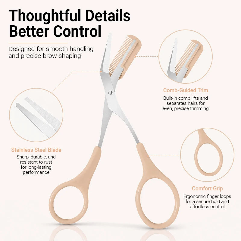 Eyebrow Scissors with Comb – Curved Precision Brow Trimmer Eyebrow Grooming Tool Qst