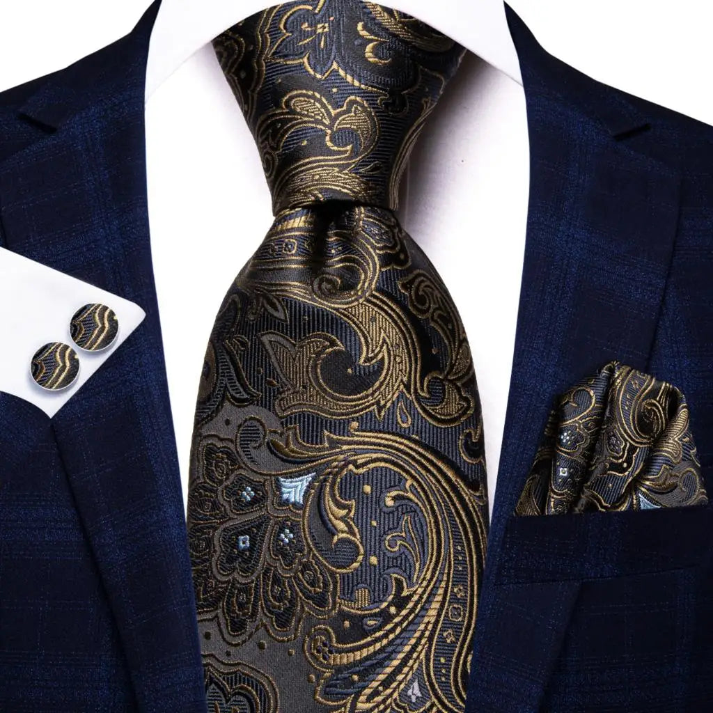 Jacquard Peacock Blue Wedding Tie, Hanky & Cufflinks Set