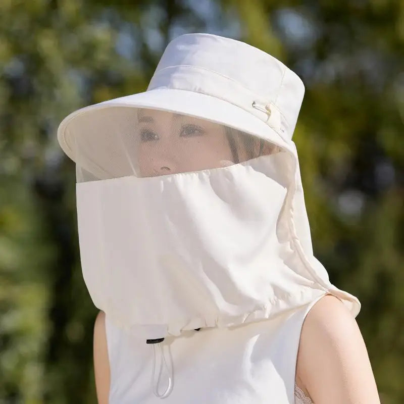 Women's Wide-Brim Fisherman Hat with UV Neck Shawl Cover Wide Brim Sun Hat Qst A2