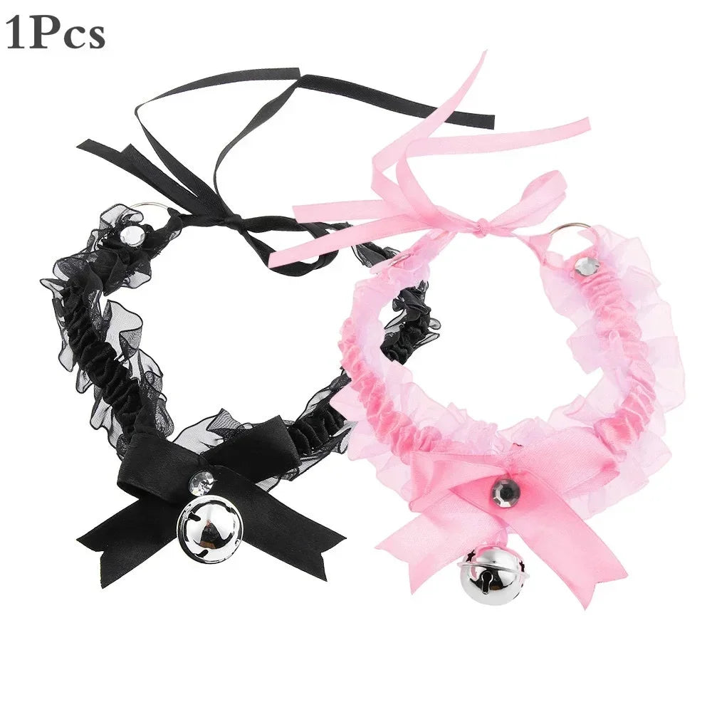 Lace Bow Knot Bell Choker Necklace | Cute Aesthetic Collar Choker Necklace Qme