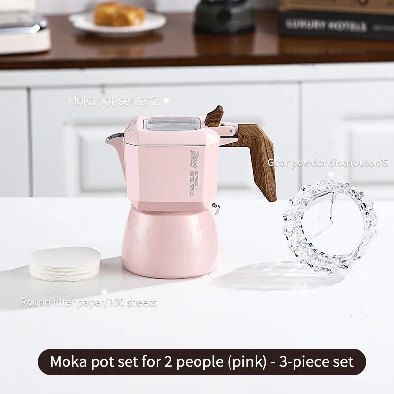 BINCOO 2-Cup Double Valve Moka Pot – Italian Espresso Maker Moka Pot Qst Pink-3pcs