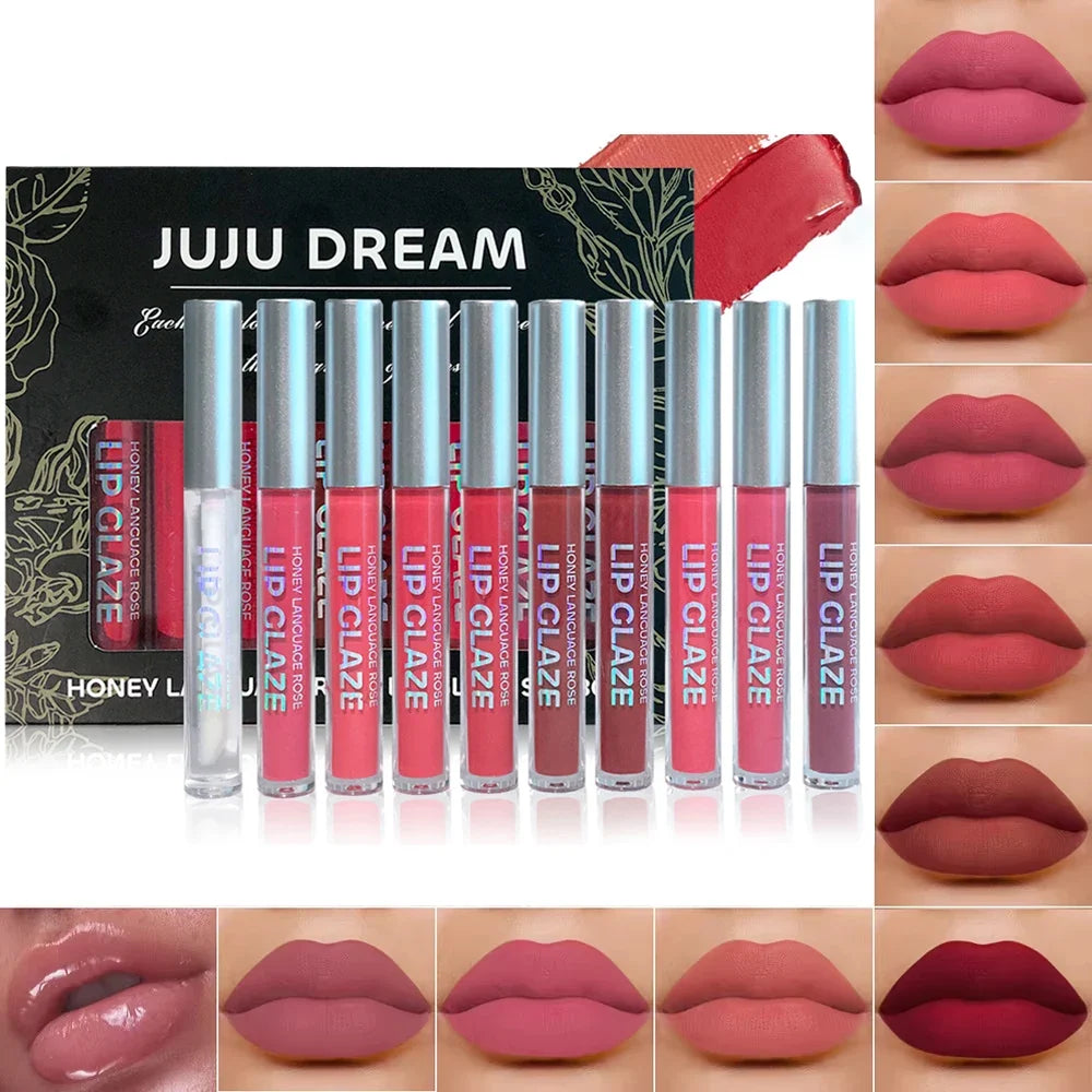 Nude Matte Velvet Lip Gloss & Lipstick Set – Long-Lasting Lip Gloss Set Qme