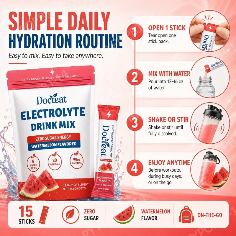 Electrolyte Mix Powder Watermelon – 15 Stick Packs | Googeer Electrolyte Drink Mix Qst