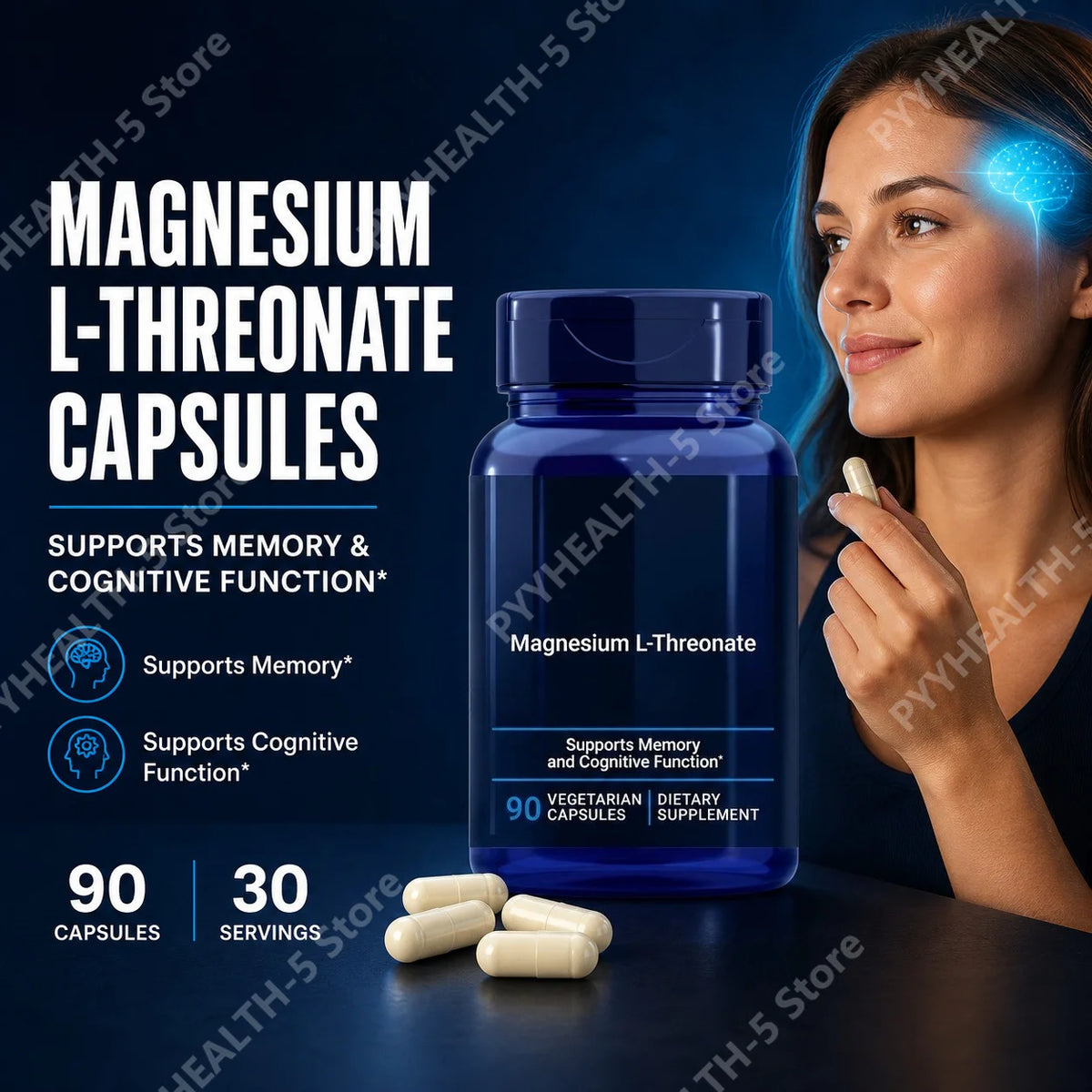 Magnesium L-Threonate Magtein 90 Capsules – Brain & Memory Support Magnesium Supplement Qst