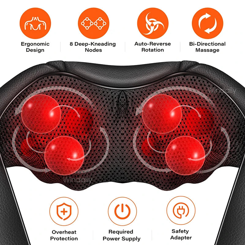 4D Shiatsu Neck & Shoulder Massager with Heat | Home & Car Shiatsu Massager Qst