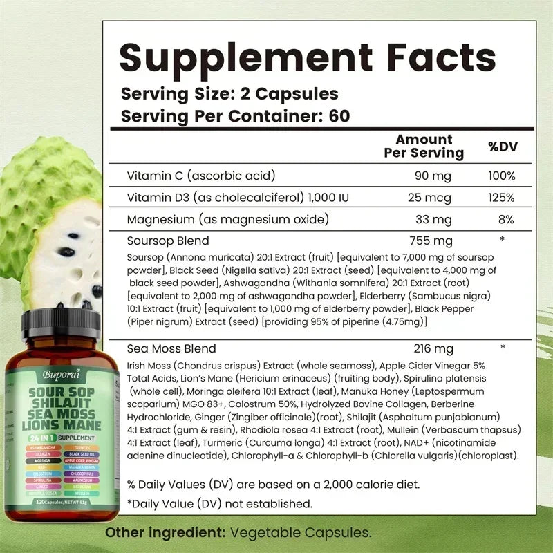 24-In-1 Soursop Supplement – Immunity, Skin & Digestion Dietary Supplement Qst