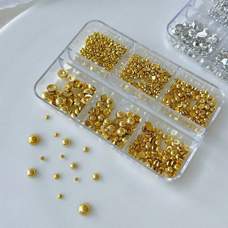 3D Half Round Ball Nail Art Studs – Gold & Silver 6 Grids Nail Art Studs Qme