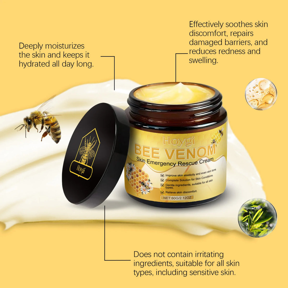 Hoygi Bee Venom Cream – Deep Moisturizing Skin Barrier Cream Moisturizing Body Cream Qst