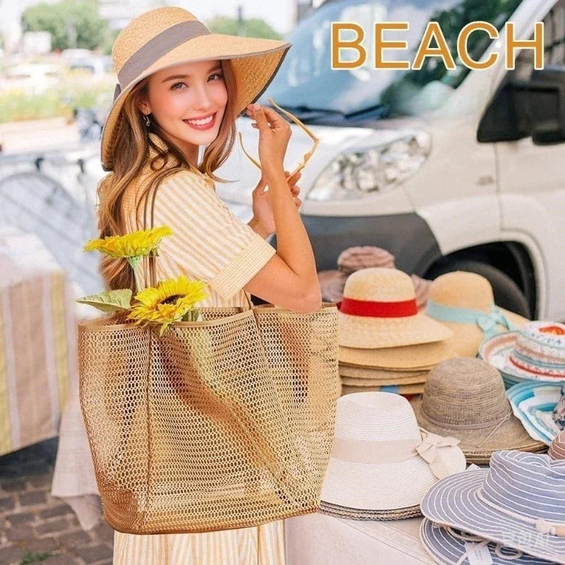 Expandable Mesh Beach Bag – Foldable Crossbody Tote for Women Mesh Beach Tote Qme