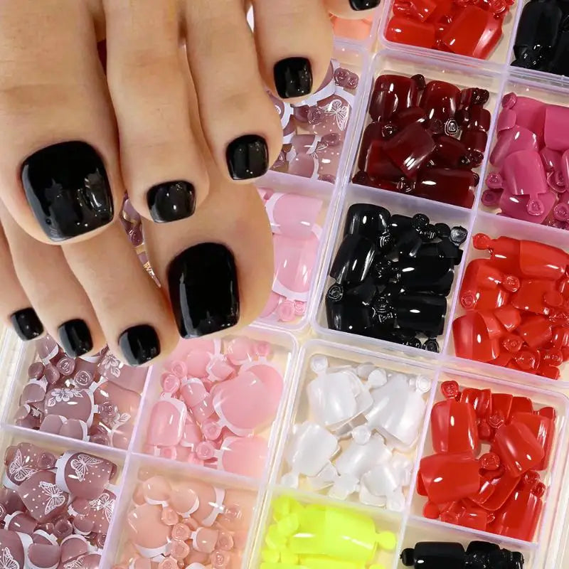 Short Square Full Cover False Toenails 96 Pcs | Qme False Toenail Tips Qme