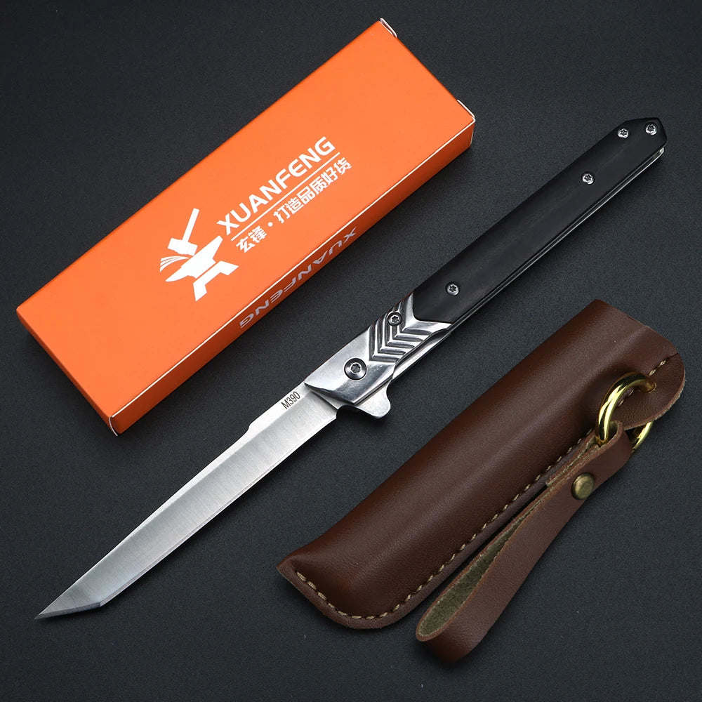 XUAN FENG Sandalwood Folding Knife – D2 Steel HRC 59 Folding Pocket Knife Qst D