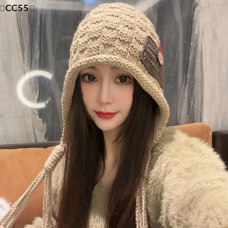 Women's Handmade Braided Knit Tassel Hat – Winter Beanie Knit Winter Hat Qst