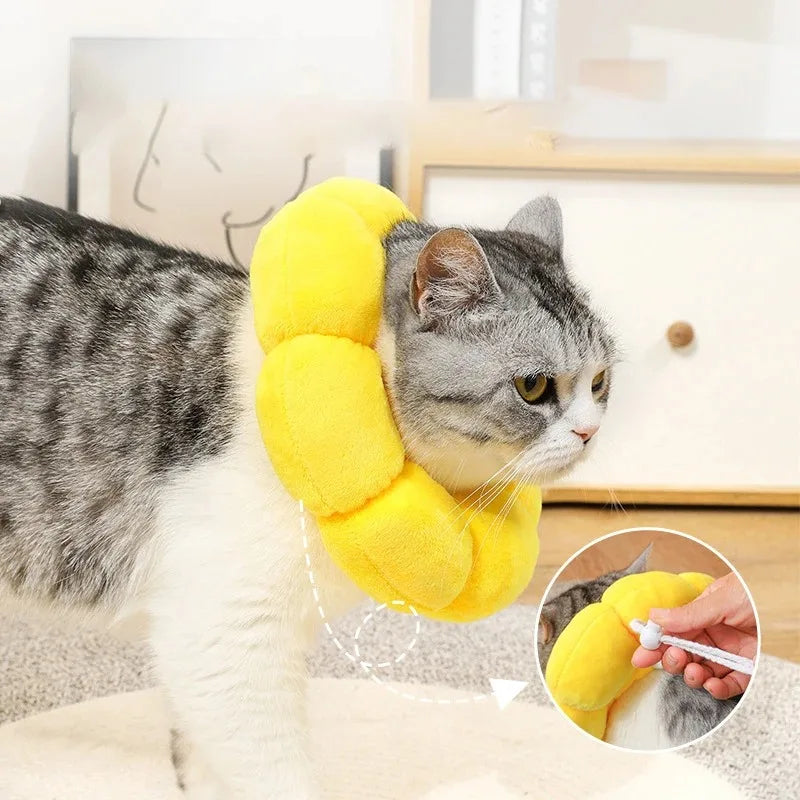 Sunflower Soft Plush Elizabethan Collar for Cats & Dogs Pet Recovery Collar Qme