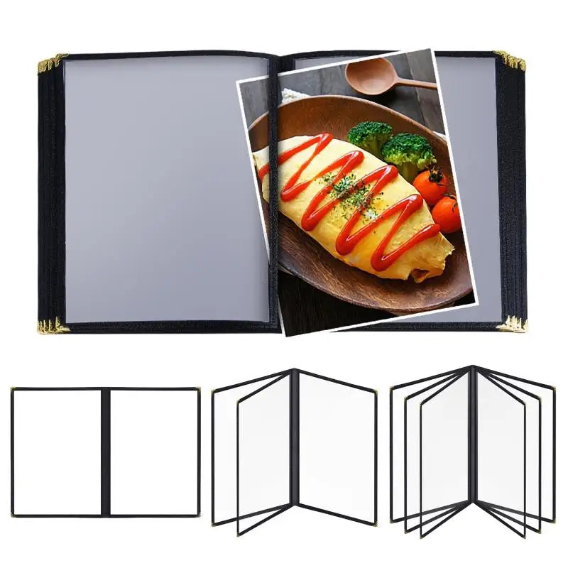 A4 Clear PVC Menu Cover Double Panel Foldable Holder Menu Cover Holder Qme