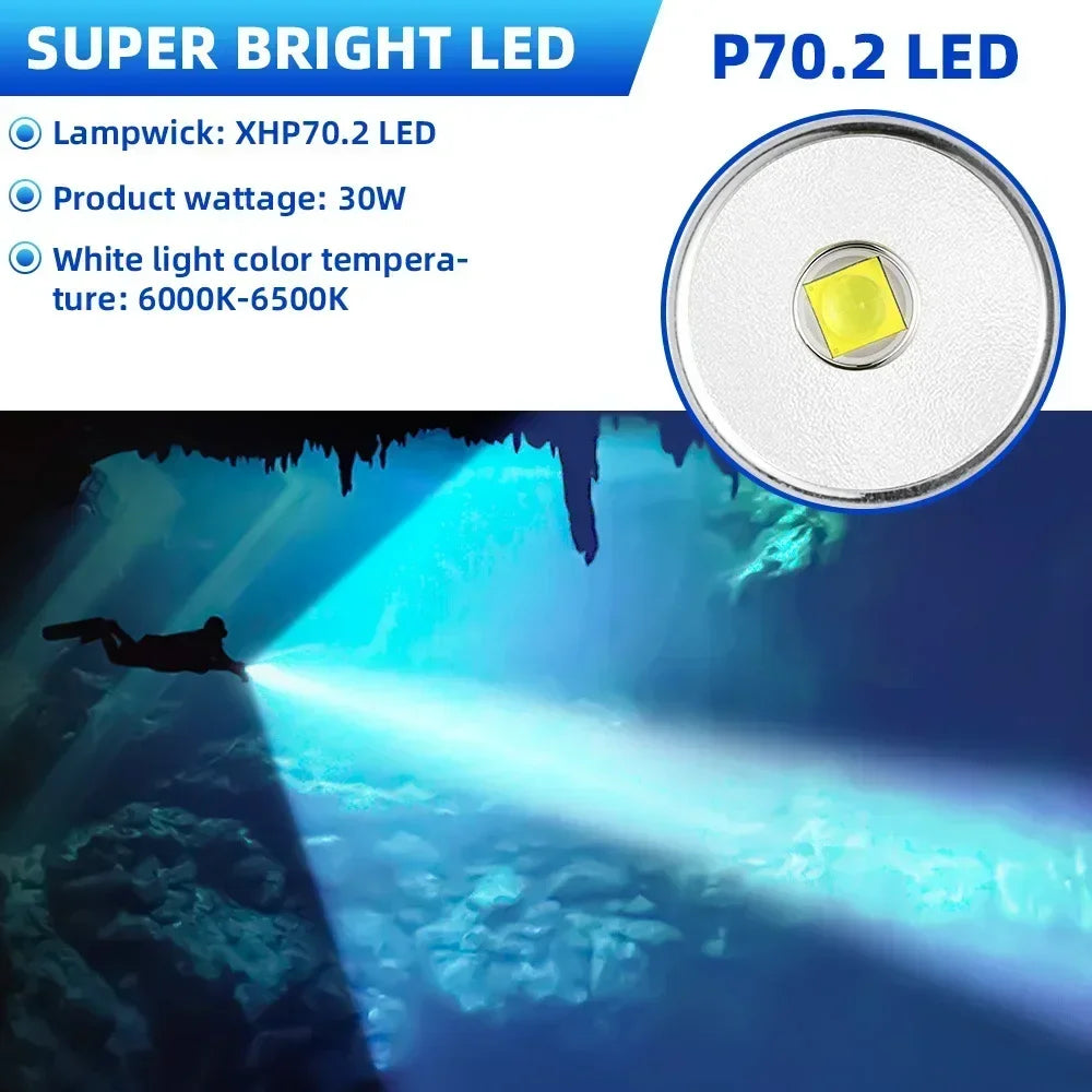 XHP70.2 Scuba Diving Flashlight IPX8 100M Waterproof Dive Torch Diving Flashlight Qst