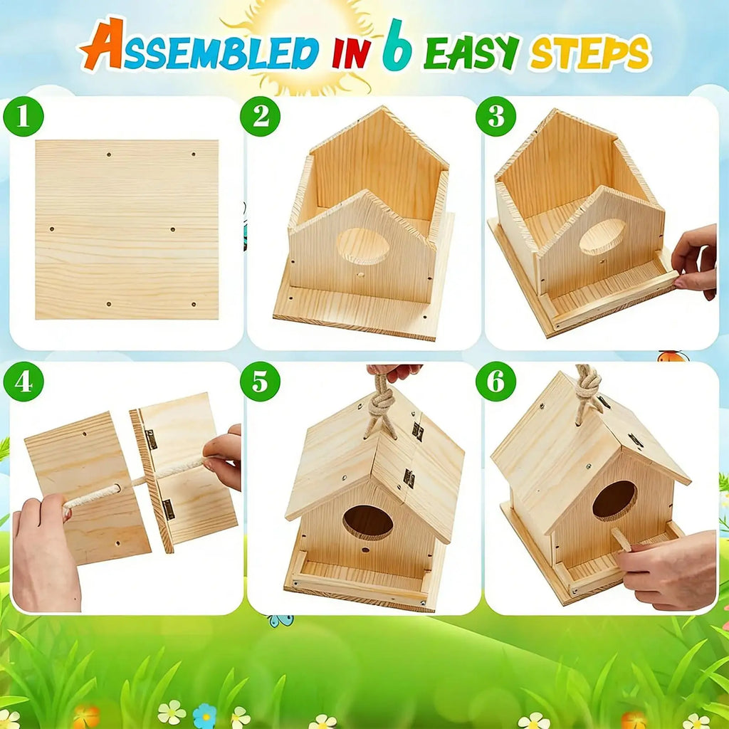 Wooden Birdhouse Building & Painting Kit – DIY Educational DIY Craft Kit Qme