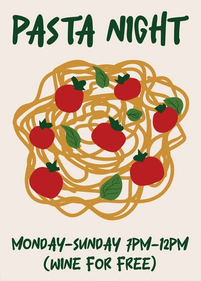 Wine & Pasta Night Retro Canvas Poster – Bar Cart Wall Art Canvas Wall Poster Qst 3 20x30cm Unframed