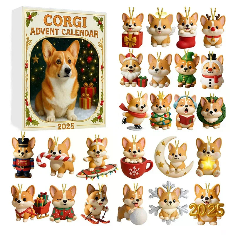 Corgi 24-Day Christmas Countdown Advent Calendar Mini Ornaments Christmas Advent Ornaments Qme