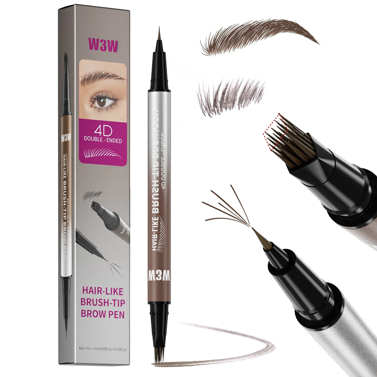 2-in-1 Dual-Ended Eyebrow Pen & Brush Tip | Natural Brows Eyebrow Pen Qme
