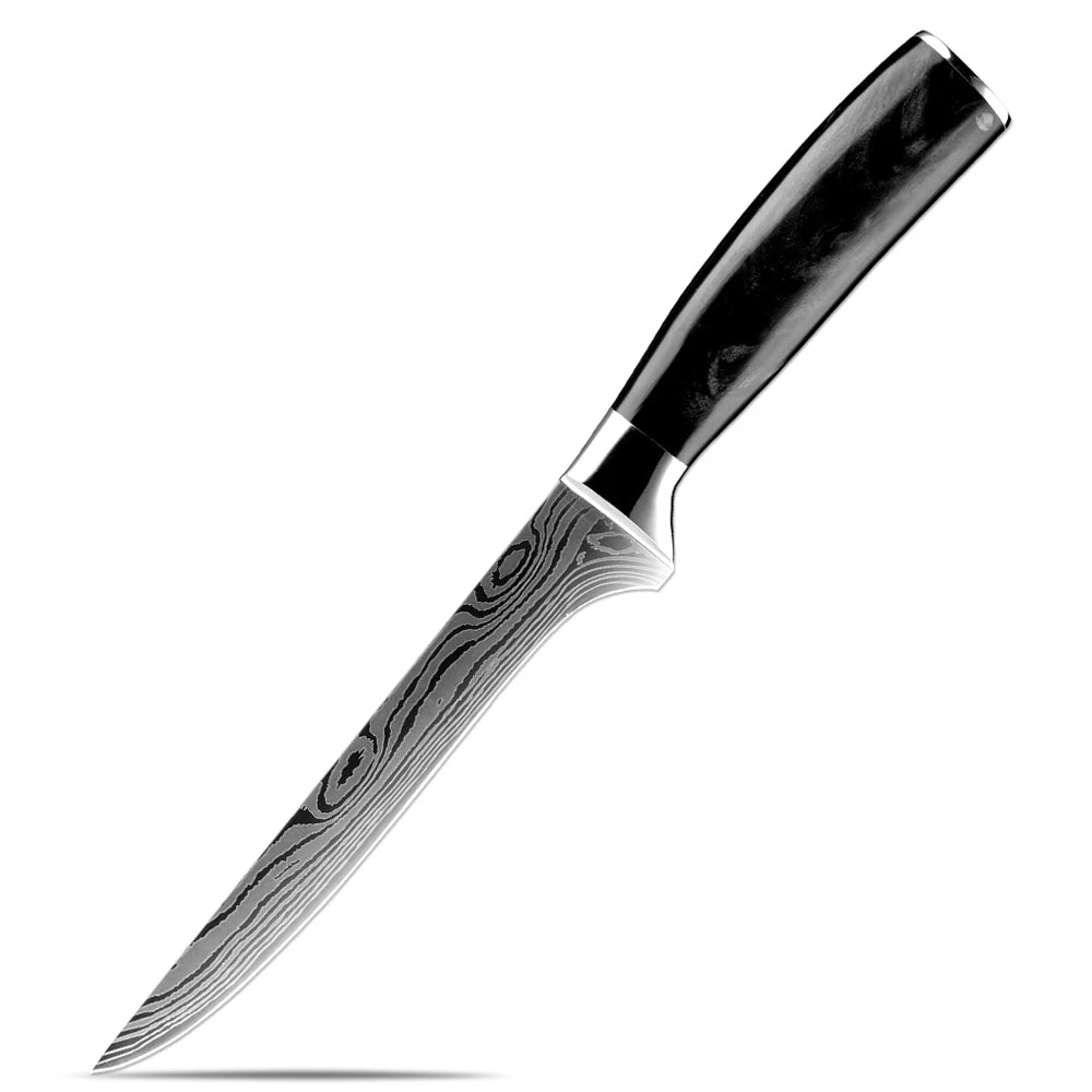 XITUO Japanese Knife Set – Damascus Pattern & Resin Handle Kitchen Knife Set Qst Boning Knife