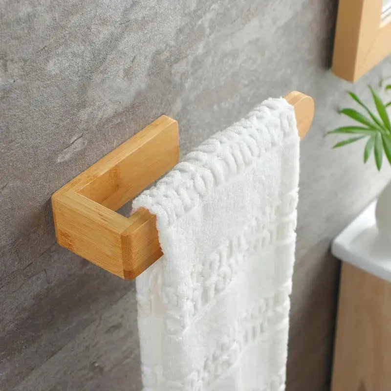 No-Drill Bamboo Towel Rack & Wall Shelf – Kitchen & Bath Wall-Mounted Towel Rack Qme
