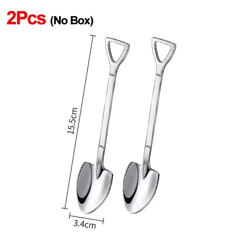Stainless Steel Shovel Spoon – Coffee, Tea & Dessert Cutlery Dessert Spoon Qme A-2PCS