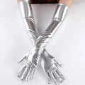 Metallic PU Leather Long Gloves – Punk Cosplay Dance Accessory Costume Gloves Qst long Silver