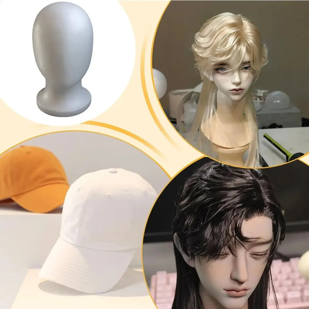 Men's Foam Wig & Hat Display Head Model – White Hat Display Stand Qme