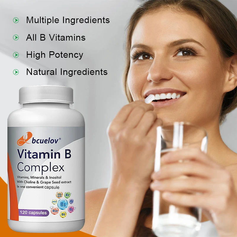 Vitamin B-Complex Capsules B1–B12 + Biotin + Folic Acid 6000mcg B-Vitamin Supplement Qst