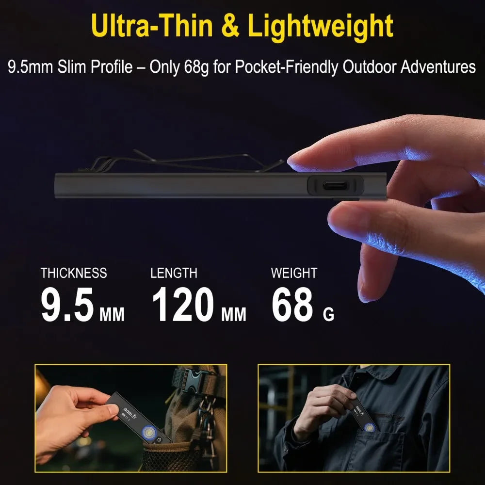 BORUiT U8 650LM EDC Flashlight – USB-C Rechargeable, IP67 LED EDC Flashlight Qst
