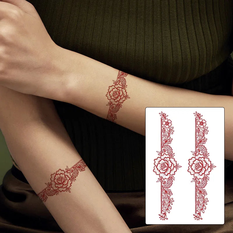 Red Rose Temporary Tattoo Bracelet Sticker – Waterproof Temporary Tattoo Sticker Qme