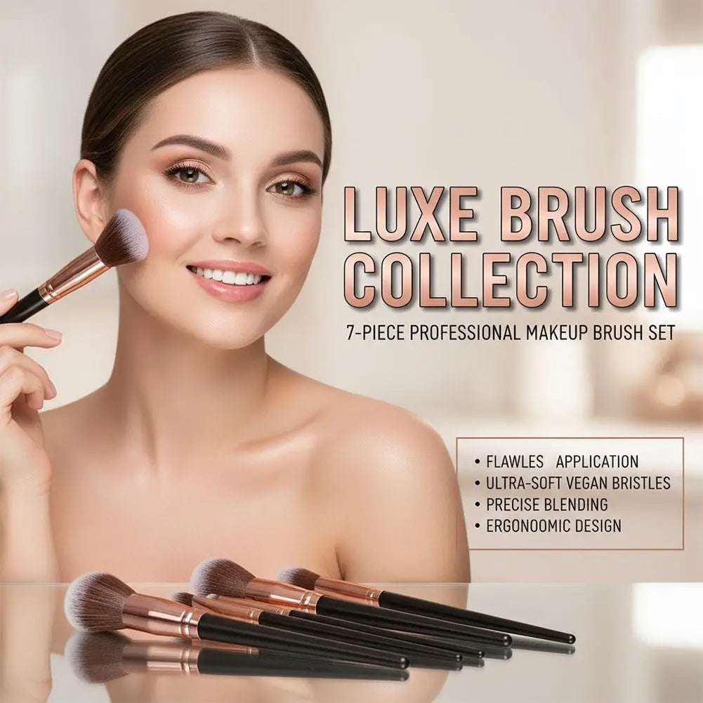Qme 7-Piece Foundation & Powder Makeup Brush Set for Women Makeup Brush Set Qme