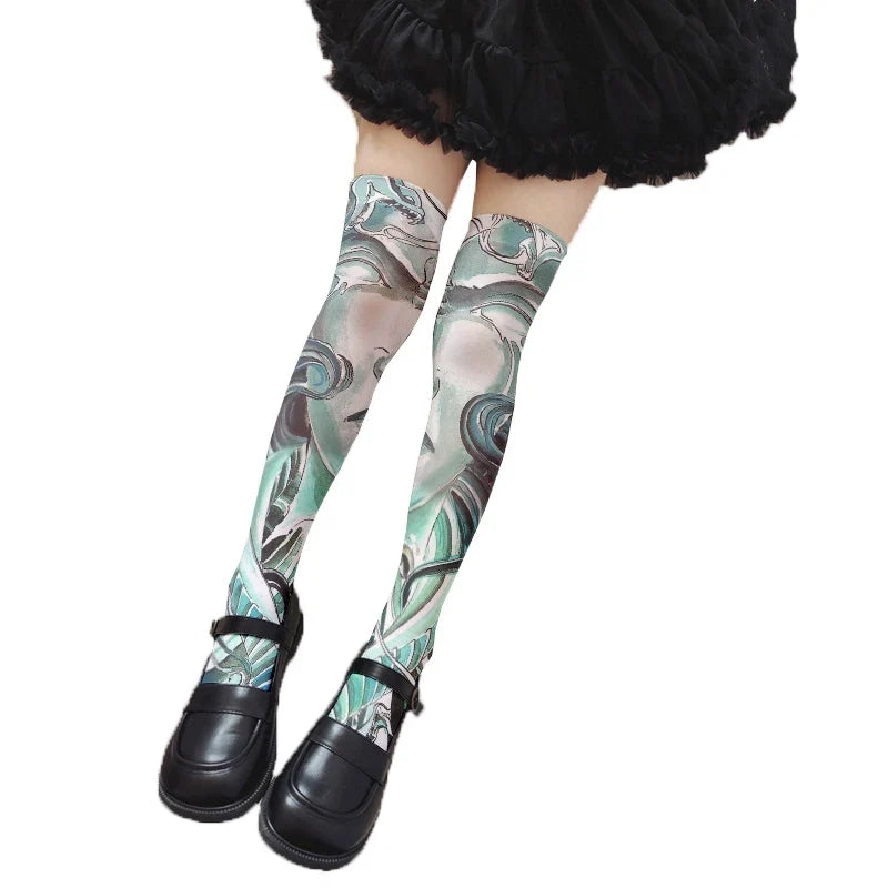 Women's 3D Tattoo Print Thigh-High Stockings | 13 Colors Thigh-High Stockings Qme style7 46CM