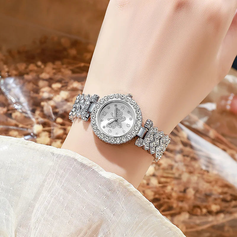 Rhinestone Butterfly Dial Women's Quartz Watch | Elegant Ladies Ladies Fashion Watch Qme