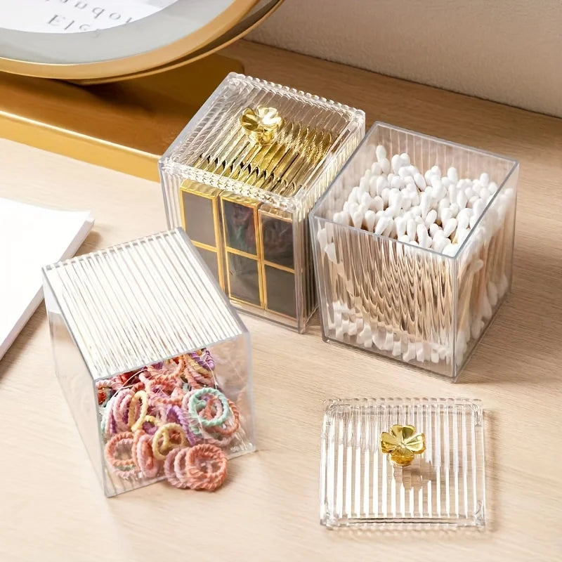 Clear Acrylic Cotton Swab Storage Jar with Lid | Canister Bathroom Storage Jar Qme