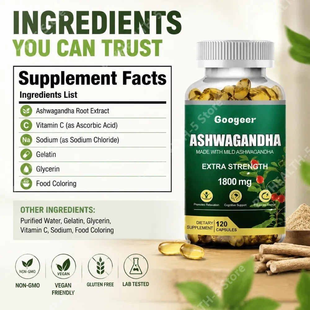 Ashwagandha Extra Strength 1800mg – 120 Capsules Herbal Supplement Qst