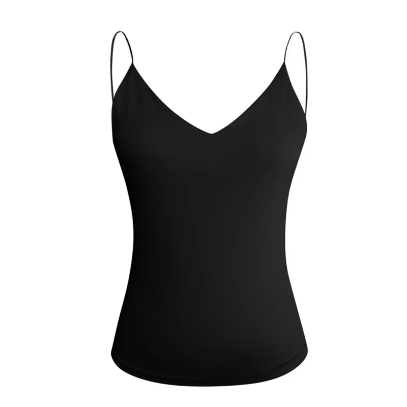 Women's Solid Cami Tank Top – Sleeveless V-Neck Camisole Women's Cami Tank Top Qme Bk XL