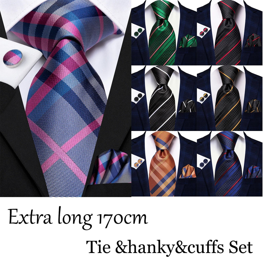 Men's Striped Tie Pocket Square & Cufflinks Set | Hi-Tie Formal Tie Set Qme