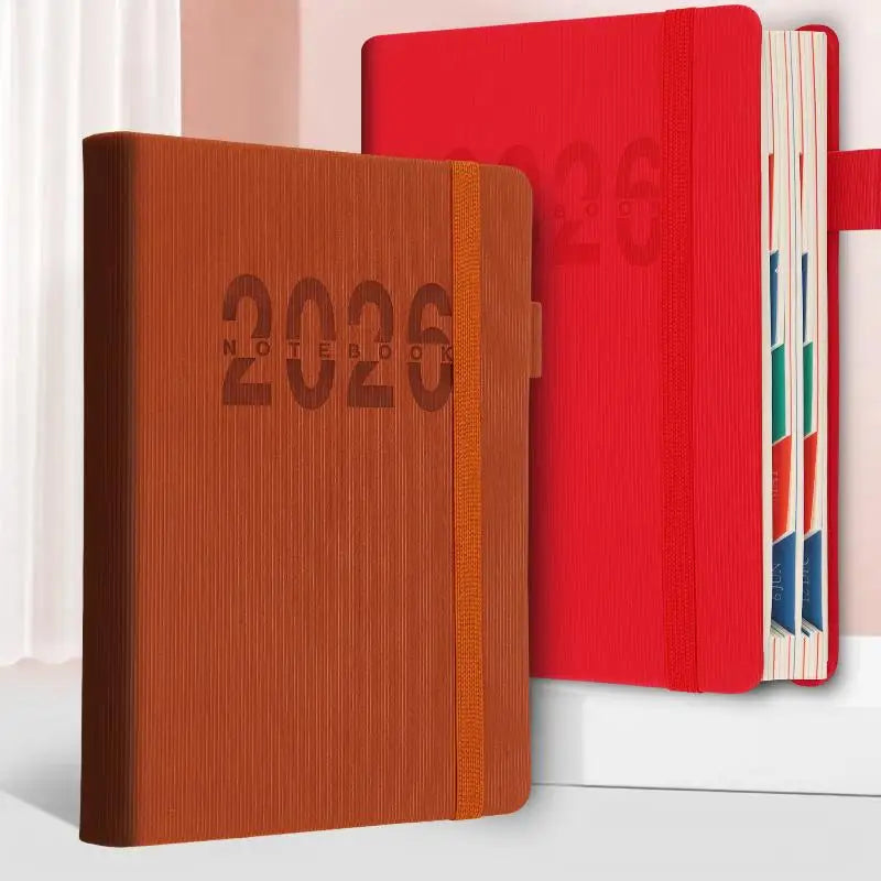 2026 Daily & Monthly Planner Hardcover PU Leather 400 Pages Daily Planner Notebook Qme