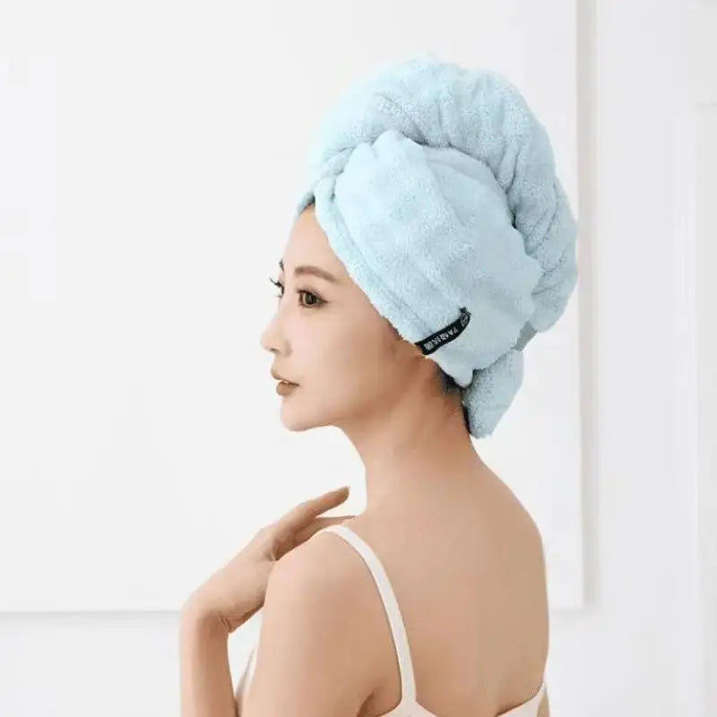Super Absorbent Quick-Dry Hair Cap – Thickened Towel Wrap Hair Drying Cap Qst Blue